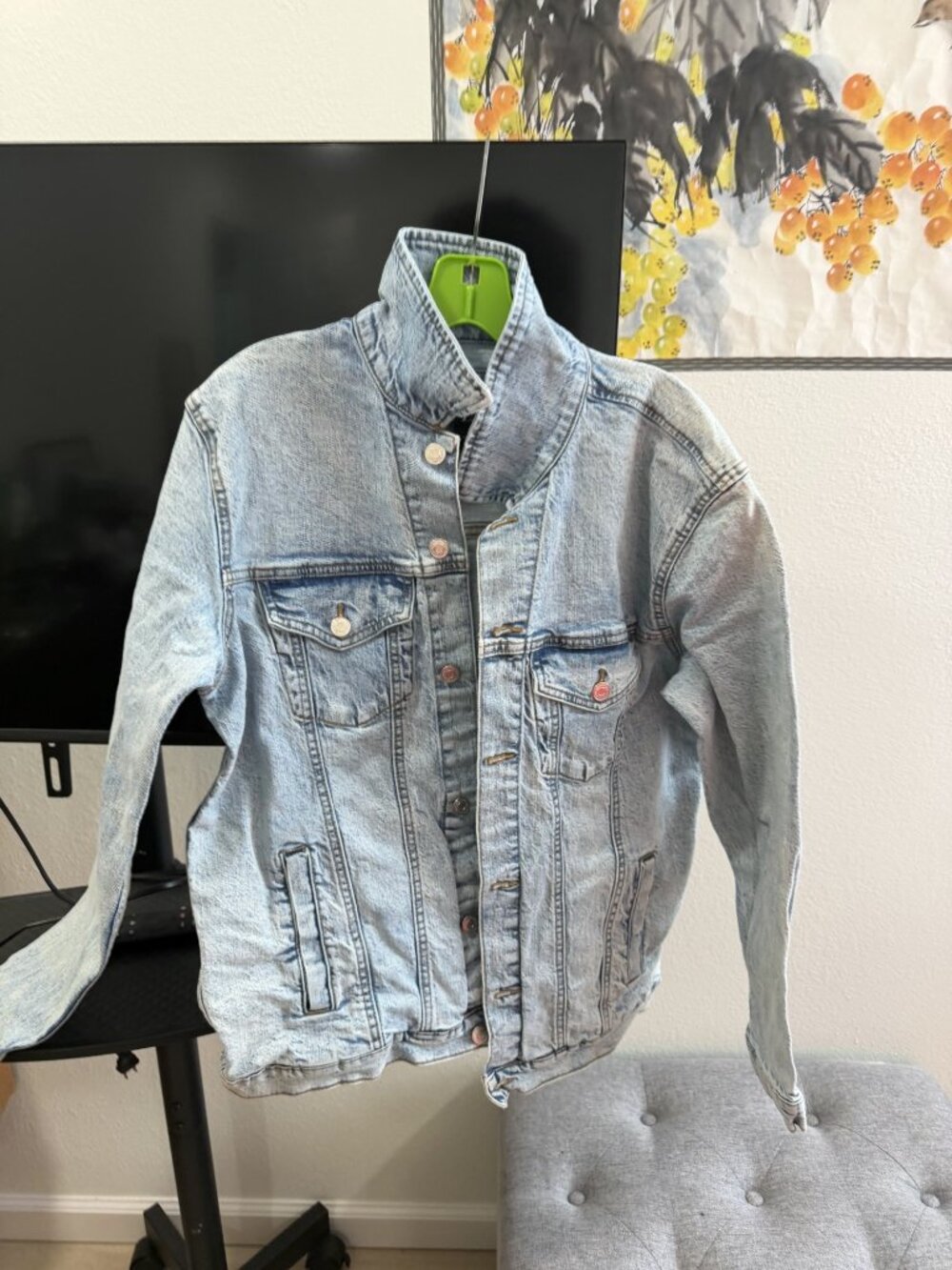 Zara Man Light Wash Denim Trucker Jacket Mens M Acid Wash Jean Jacket